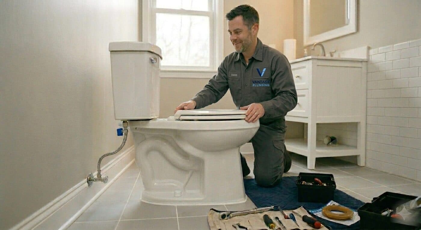 Modern toilet installed in a clean residential bathroom